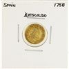 Image 1 : 1758 Ferdinand VI Spanish 1/2 Escudos Gold Coin