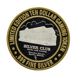 .999 Silver Silver Club Casino Sparks, NV $10 Limited Edition Casino Gaming Toke