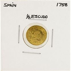 1758 Ferdinand VI Spanish 1/2 Escudos Gold Coin
