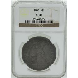 1843 $1 Seated Liberty Dollar Coin NGC XF45