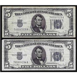 Lot of (2) 1934D $5 Silver Certificate Notes