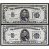 Image 1 : Lot of (2) 1934D $5 Silver Certificate Notes