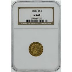 1928 $2 1/2 Indian Head Quarter Eagle Gold Coin NGC MS62