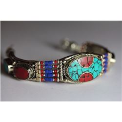Tibet Hand Made Turquoise Lapiz Lazuli & Coral Bracelet