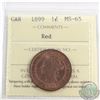 Image 1 : 1-cent 1899 ICCS Certified MS-65 Red. Near Full Red Coin with Softly Lit Fields.