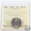 Image 1 : 5-cent 1937 ICCS Certified MS-65. Tied for 2nd highest grade with only 5 graded higher!