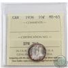 Image 1 : 10-cent 1936 ICCS Certified MS-65. Intense rainbow toning around rim of both sides of coin.