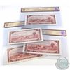 Image 2 : Group Lot of Four 1954 Bank of Canada 3 and 4 digit RADAR $2 notes in AU to AU-UNC Condition. S/N: A