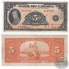 Image 1 : BC-5. 1935 Bank of Canada $5, Osborne-Towers, S/N: A597970/C in Fine condition. The note has a minor