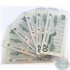 Image 1 : Group Lot of Six 1991 Bank of Canada 3/4 digit RADAR notes, S/N: AVA9606069 in AU-UNC, EYE1098901 in