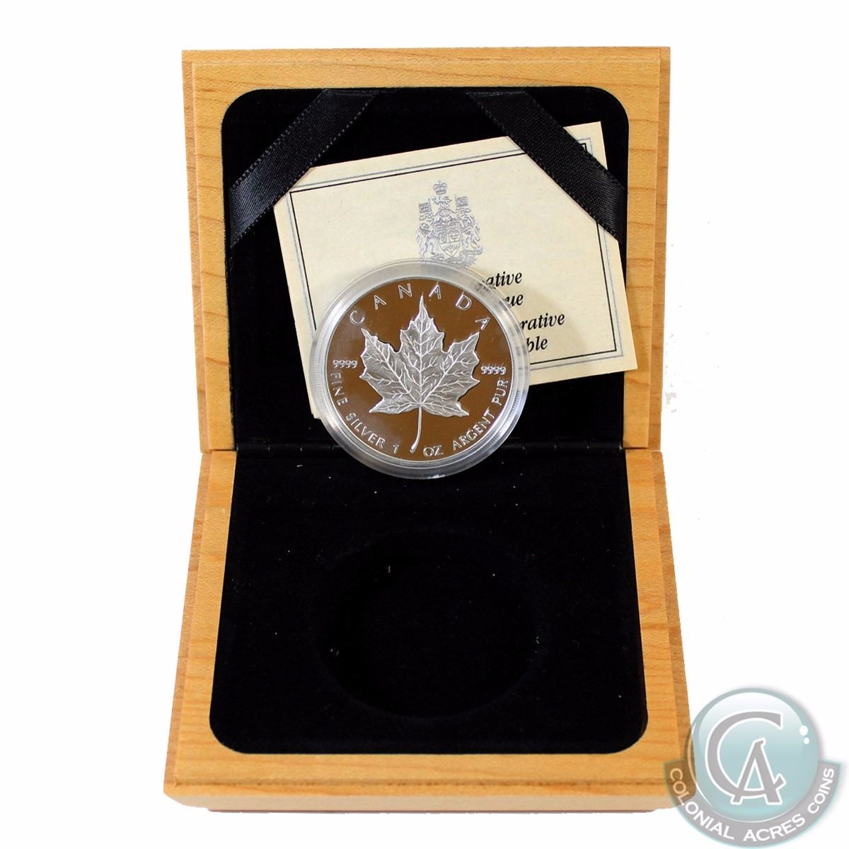 1989 Canada Proof 1oz Silver Maple Leaf in Wooden Box w//CoA No Tax