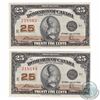 Image 1 : DC-24c. Pair of Consecutive 1923 Dominion of Canada 25c notes, McCavour-Saunders, S/N: 218943-44/E b