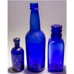 Group of Three Cobalt Blue Bottles