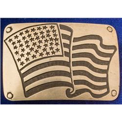 American Flag in the Wind Western Silver Belt Buckle