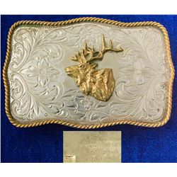 Brass Elk Head Western German Silver Belt Buckle