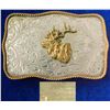 Image 1 : Brass Elk Head Western German Silver Belt Buckle