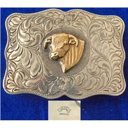 Gold Bulls Head Western Etched Belt Buckle