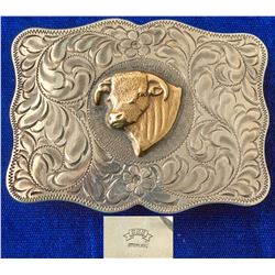 Gold Bulls Head Western Etched Belt Buckle