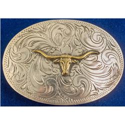 Gold Steer Head Western Silver Buckle