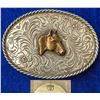 Image 1 : Horse Head Western Engraved Silver Belt Buckle