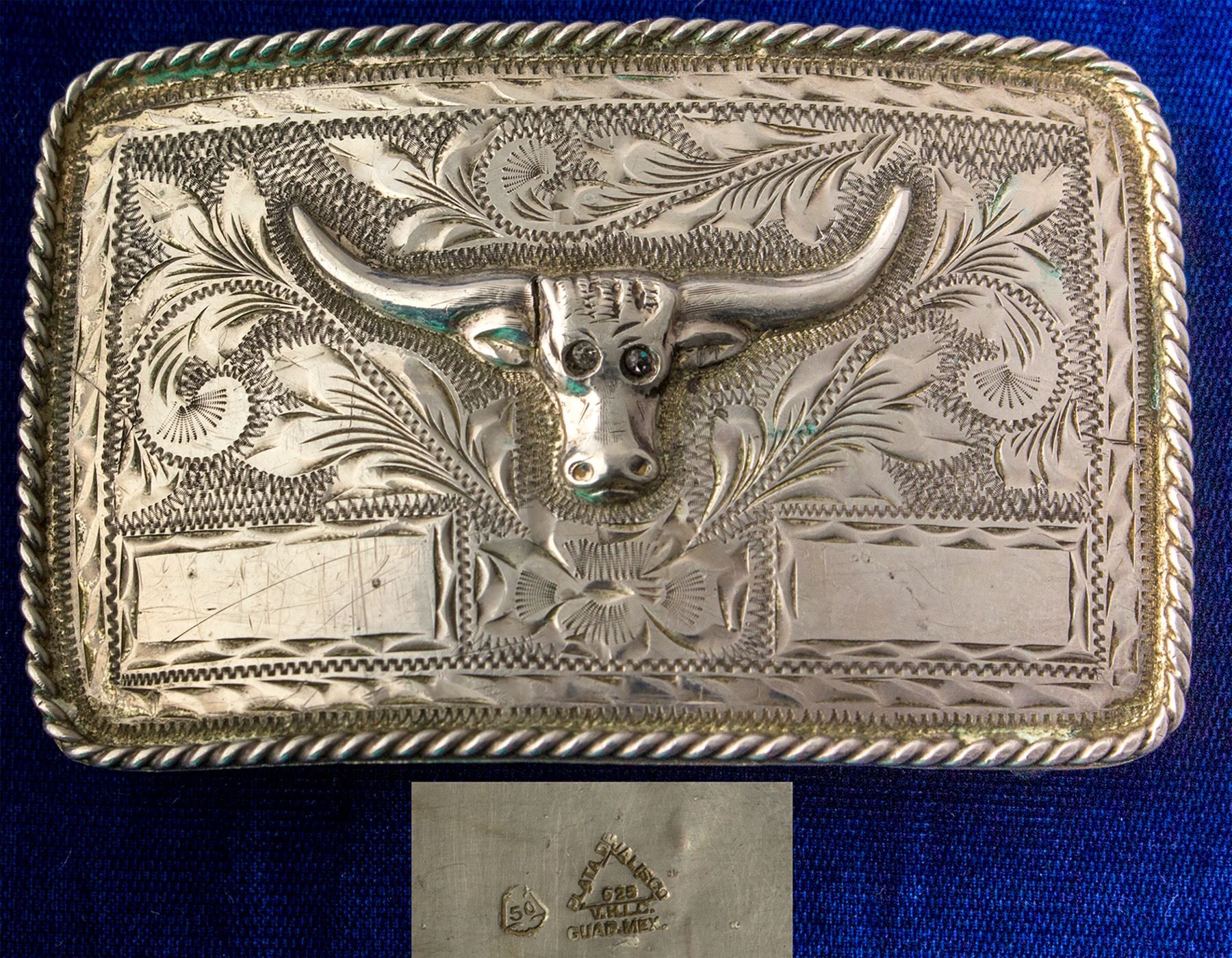 Jewel Eyed Oxen Silver Western Belt Buckle - Holabird Western Americana ...