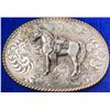 Image 1 : Lone Horse and Saddle Sterling Silver Western Buckle