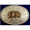 Image 1 : Roped border Horse Heads Oval Silver Belt Buckle