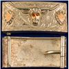 Image 1 : Ruby Eyed Bull Head with 10K Gold Shields Sterling Silver Buckle