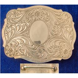 Silver Oval Western Etched Belt Buckle