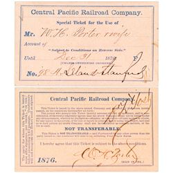 Central Pacific Railroad Pass Signed by Leland Stanford (1876)