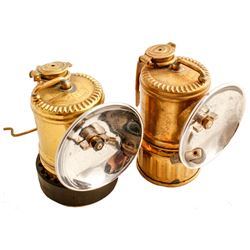 Two Vertical Upright Justrite Carbide Lamps