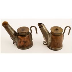 2 Different Copper Crown Oil Wick Lamps