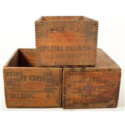 Three DuPont Explosives 25 Pound Wood Boxes