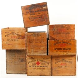 Eight Different DuPont Explosives Wood Boxes