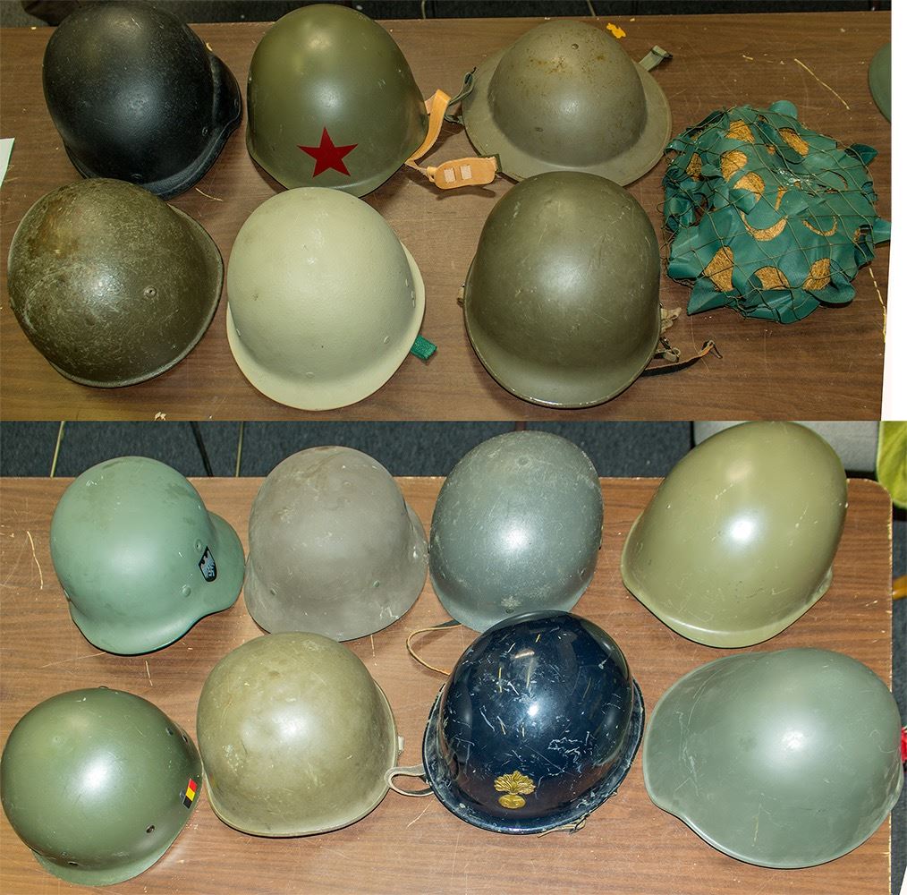 Collection Of 14 Military And Military Style Helmets