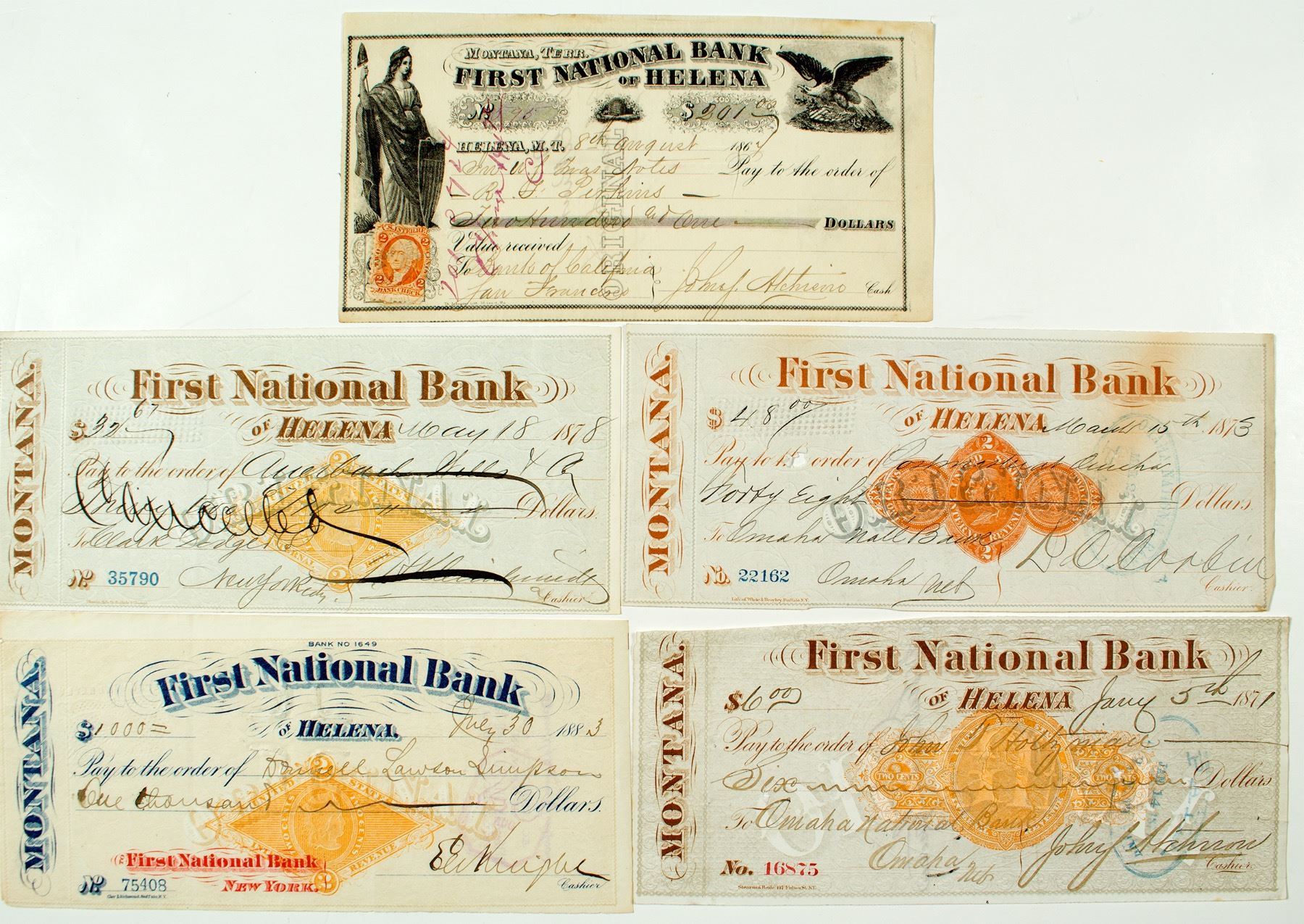 5 First National Bank of Helena Checks