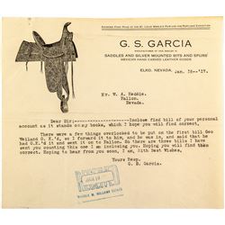 G. S. Garcia Letterhead with Saddle Pictorial