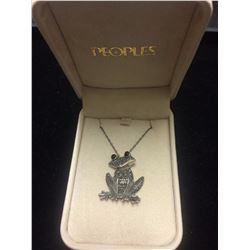 LARGE STERLING SILVER .925 STAMPED FROG W/ BLACK ONYX & MARCASITE W/ STERLING NECKLACE