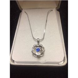 STERLING SILVER .925 STAMPED NECKLACE W/ PENDANT & BLUE STONE