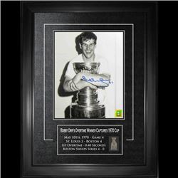 BOBBY ORR Signed 8x10 Framed Bruins Hugging The Cup W Stanley Cup Pin W/ FRAMEWORTH COA