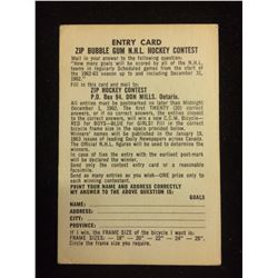 ZIP BUBBLE GUM NHL HOCKEY CONTEST ENTRY CARD