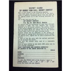 ZIP BUBBLE GUM NHL HOCKEY CONTEST ENTRY CARD