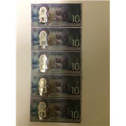 NEW UNCIRCULATED 10$ CANADIAN SEQUENTIAL BANK NOTES