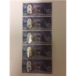 NEW UNCIRCULATED 10$ CANADIAN SEQUENTIAL BANK NOTES