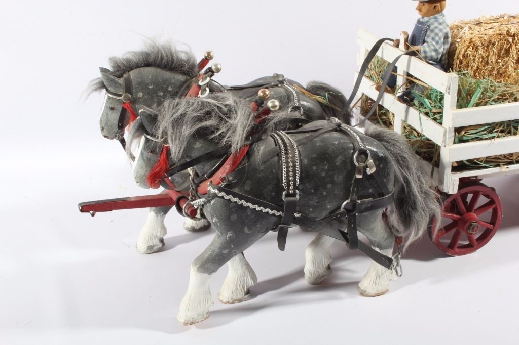 Vintage Wooden Horses & Hay Carriage Toy
