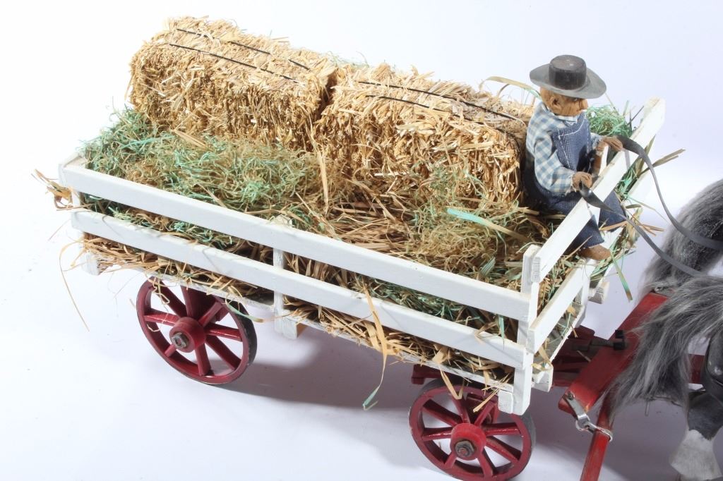 Vintage Wooden Horses & Hay Carriage Toy