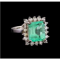 4.96 ctw Emerald and Diamond Ring - 14KT White Gold