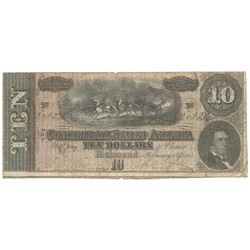 1864 $10 The Confederate States of America Note T-68 CC