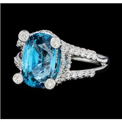 6.94 ctw Blue Zircon And Diamond Ring - 18KT White Gold