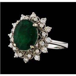 3.09 ctw Emerald and Diamond Ring - 14KT White Gold